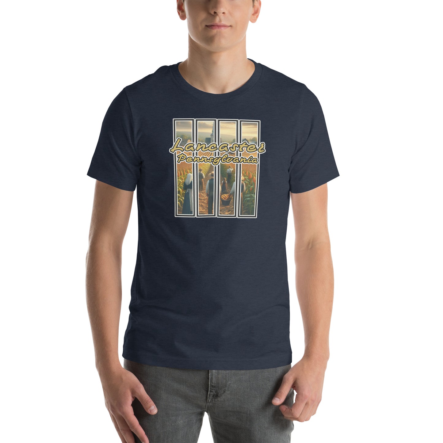 Amish Cornfield Sunset Graphic T-Shirt Heather Navy