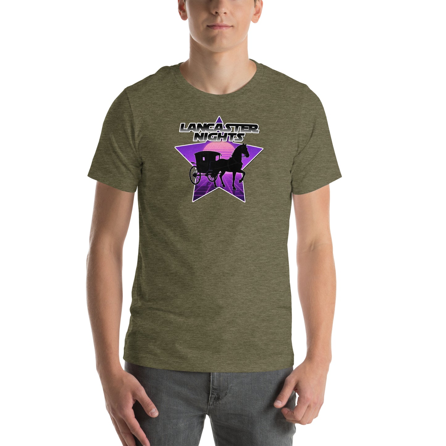 Retro Distressed Neon Lancaster Nights Graphic T-Shirt Heather Olive