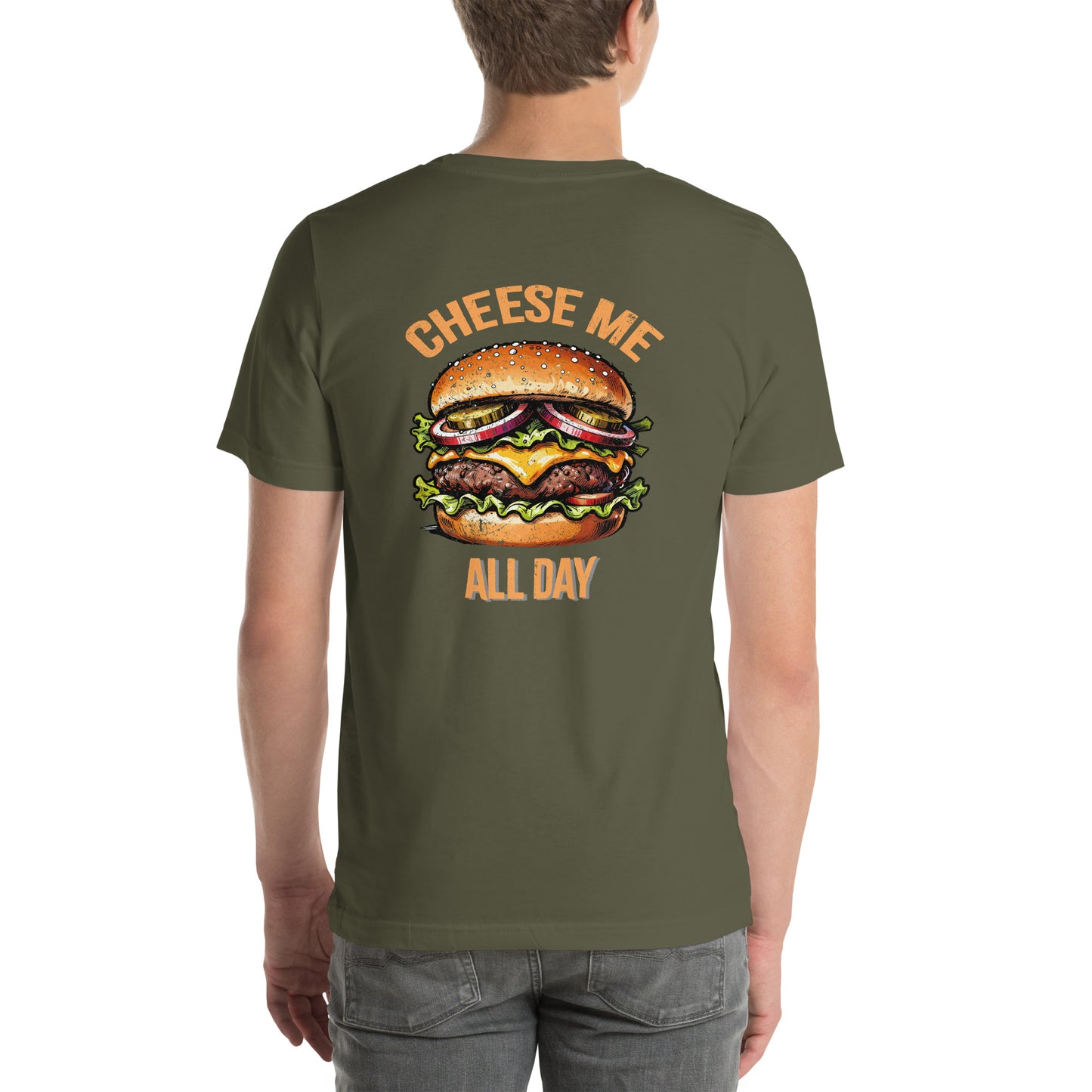 Cheese Me All Day Retro Distressed Graphic T-Shirt Military Green