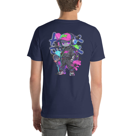 Apex Jinx Neon Skater Techwear Graphic T-Shirt Navy