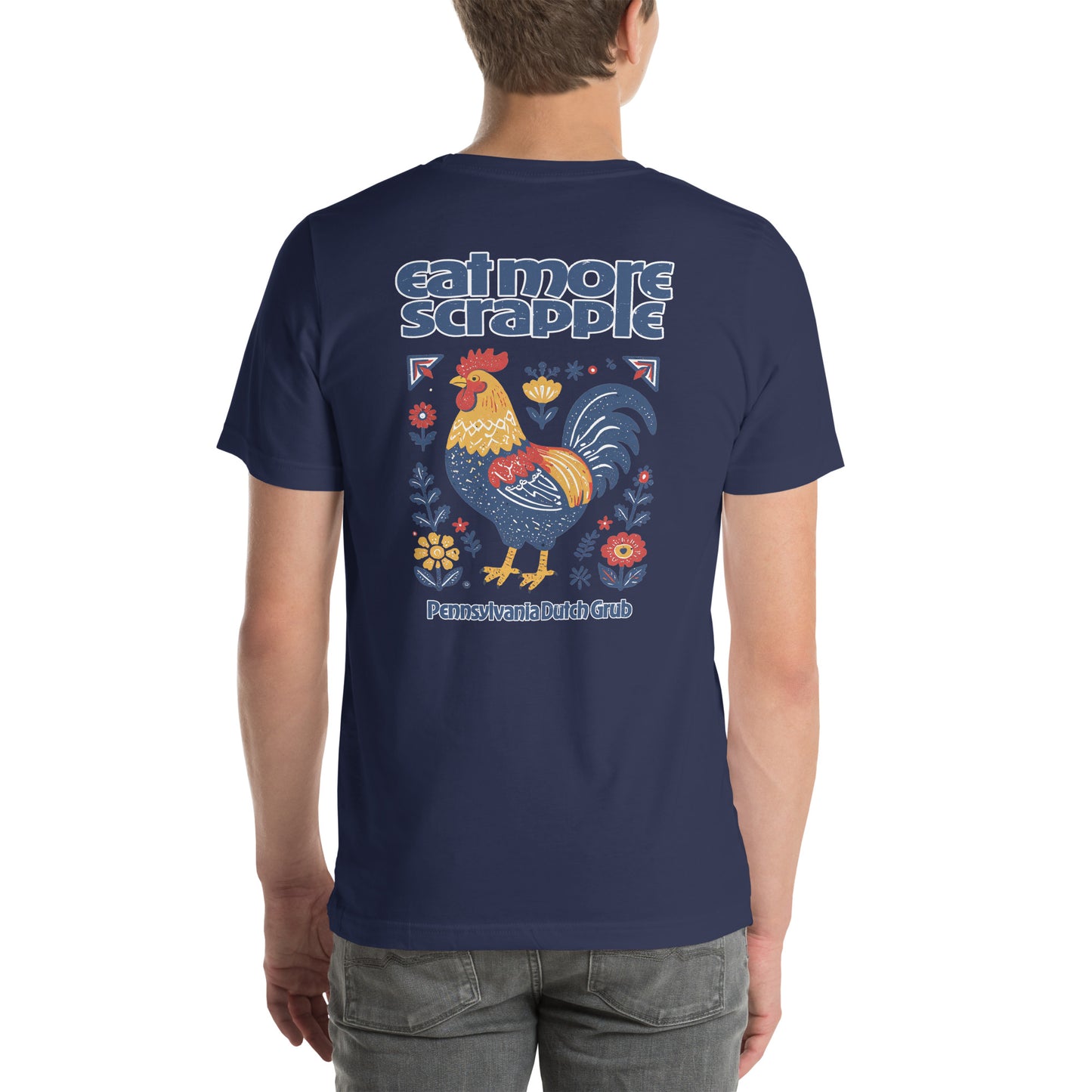 Eat More Scrapple Distressed Folk Art Graphic T-Shirt Navy