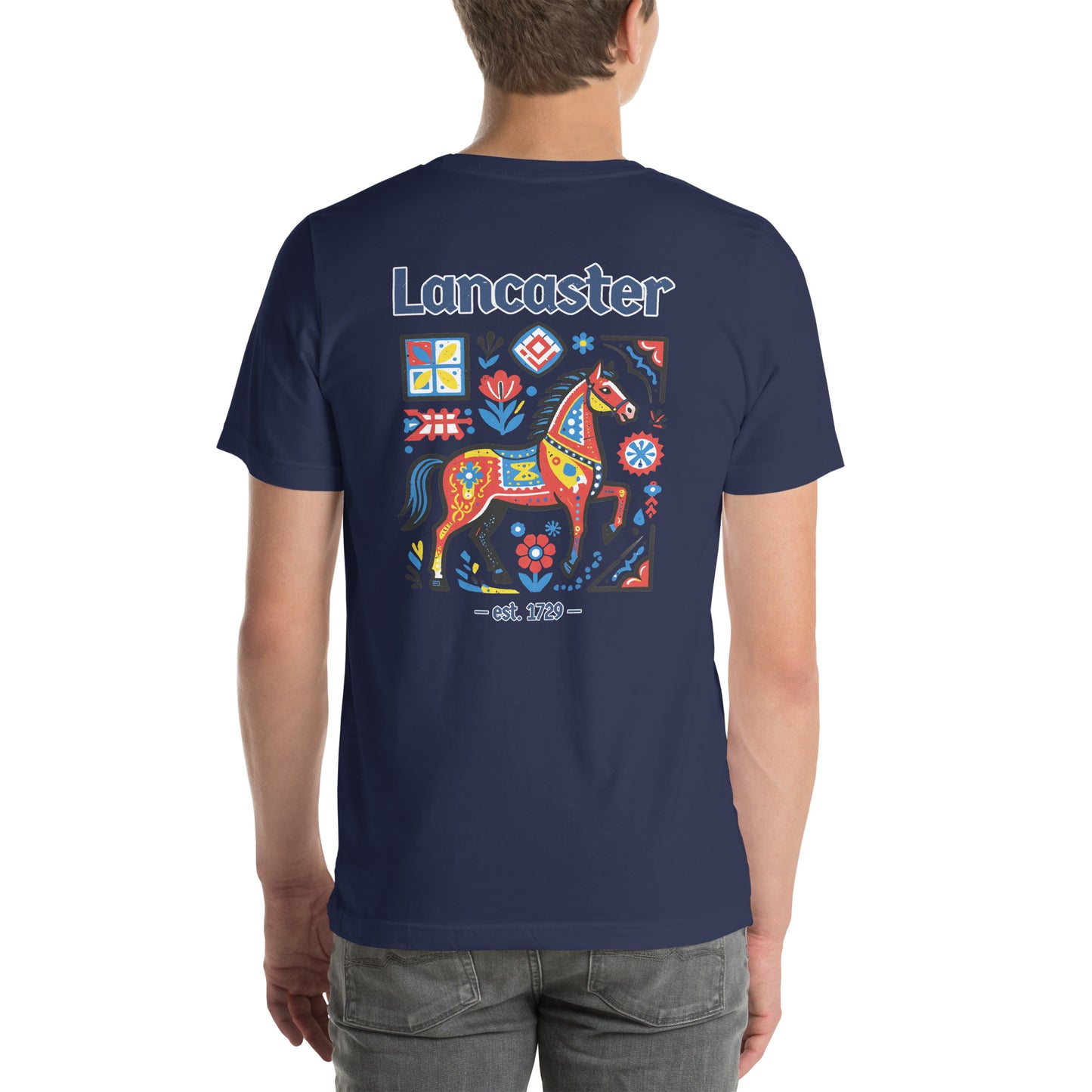 Lancaster Folk Art Horse Vintage Graphic T-Shirt Navy