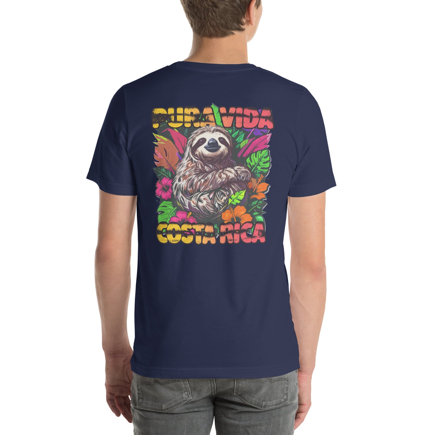 Pura Vida Costa Rica Sloth Graphic T-Shirt Navy