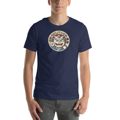 Solitude Retro Distressed Japanese Oni Graphic T-Shirt Navy