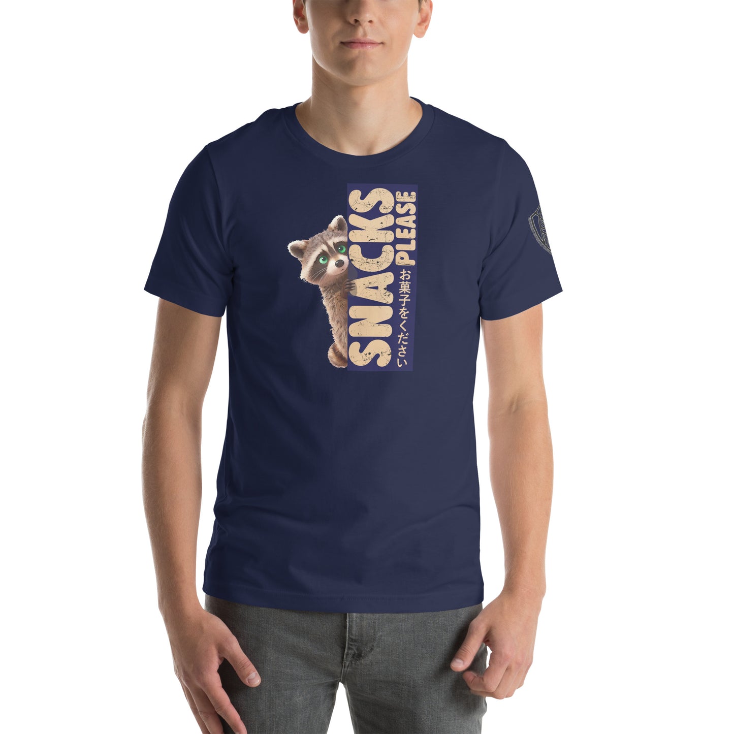 Snacks Please Raccoon Japanese Graphic T-Shirt Navy