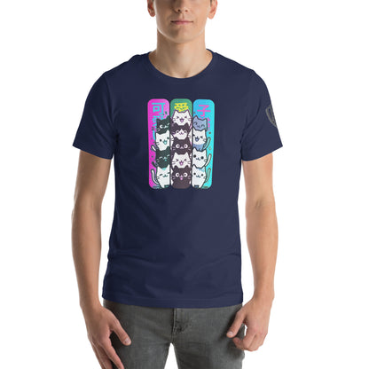 Kawaii Cat Stack Retro Japanese Graphic T-Shirt Navy