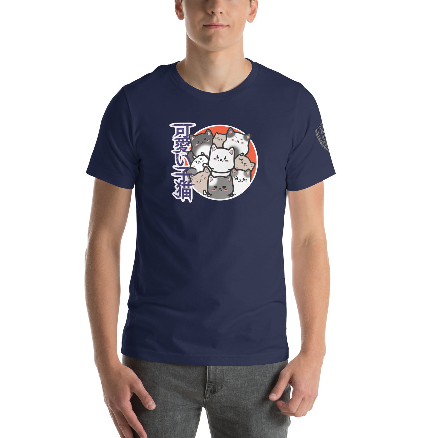Kawaii Cat Cluster Retro Japanese Graphic Tee Navy