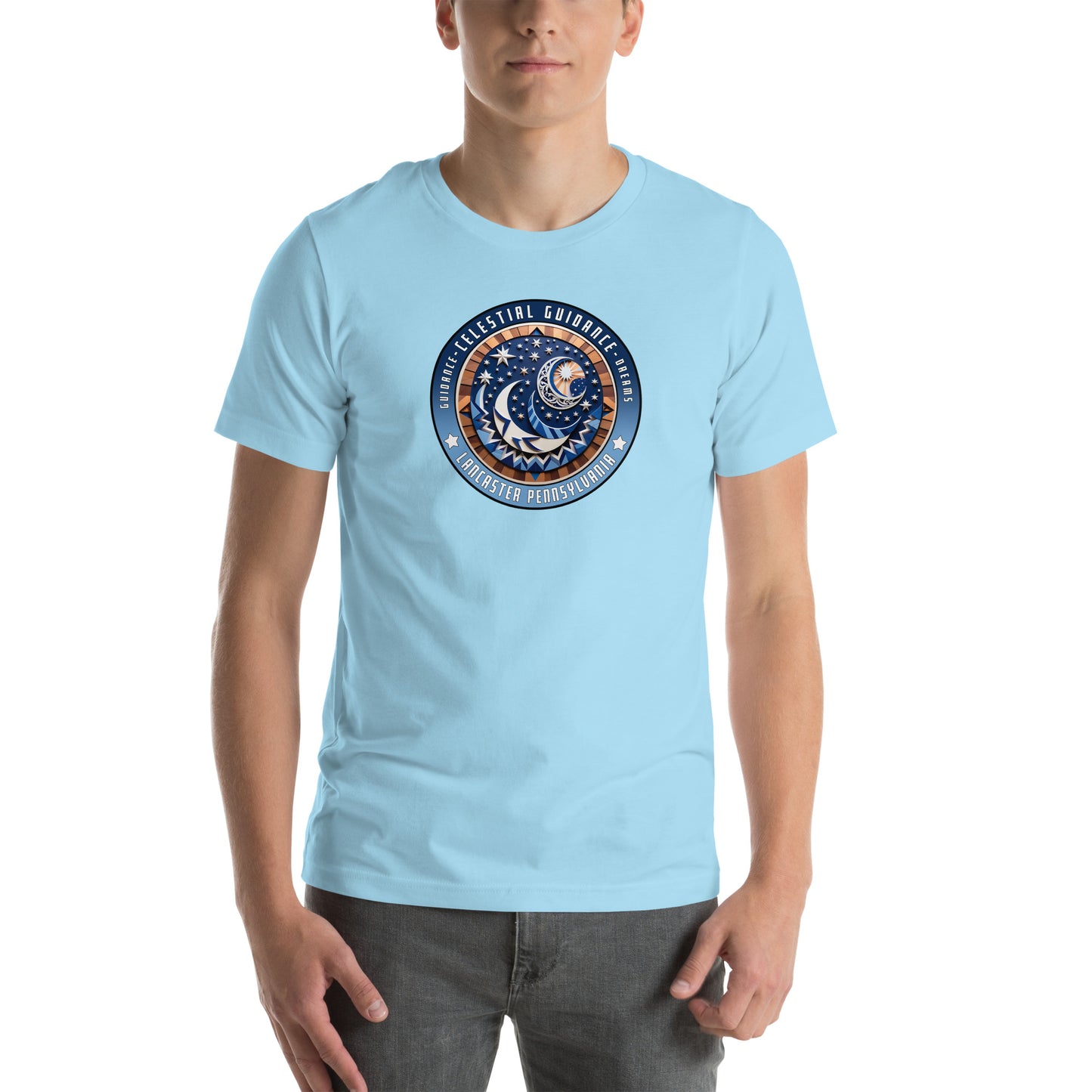 Celestial Guidance Hex Graphic T-Shirt Ocean Blue Adults