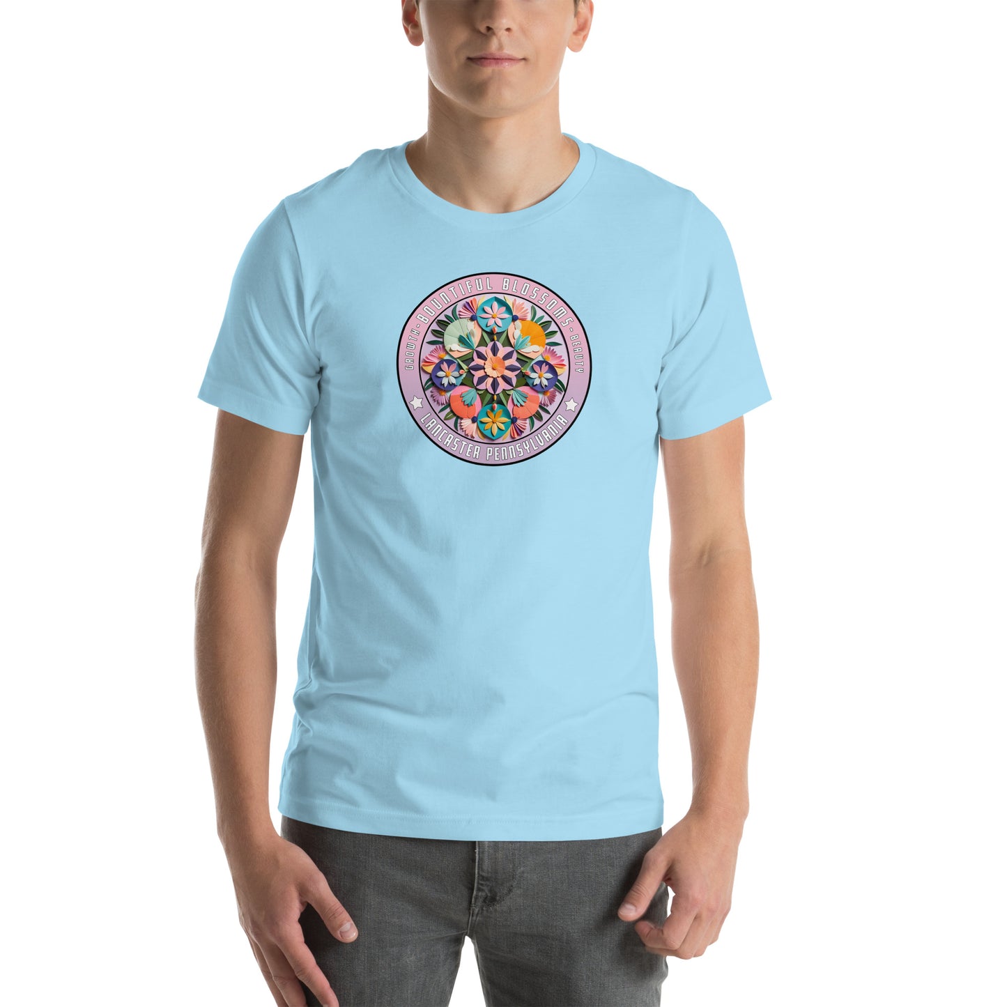 Bountiful Blossoms Hex Graphic T-Shirt Ocean Blue Adults