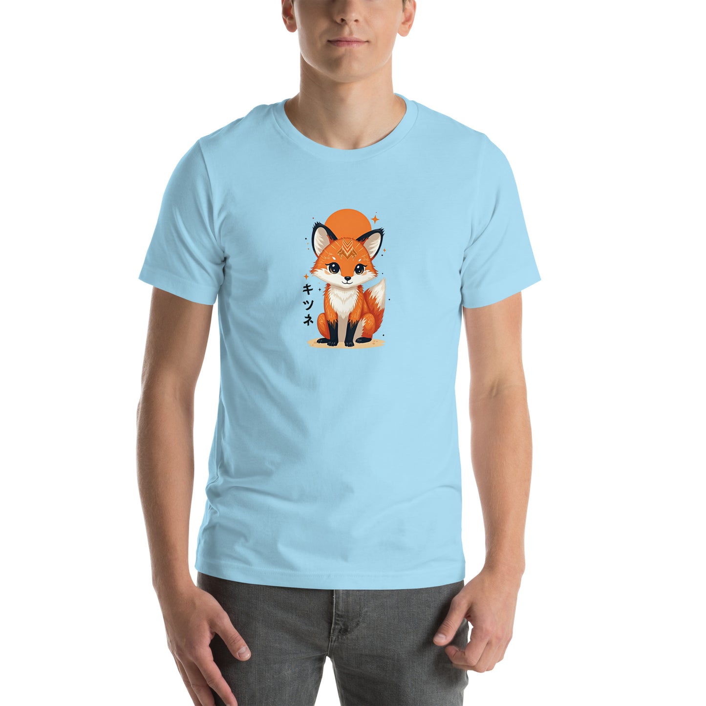Kitsune Fox Otaku Graphic T-Shirt Ocean Blue Adults