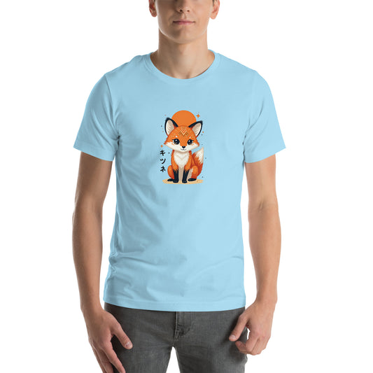 Kitsune Fox Otaku Graphic T-Shirt Ocean Blue