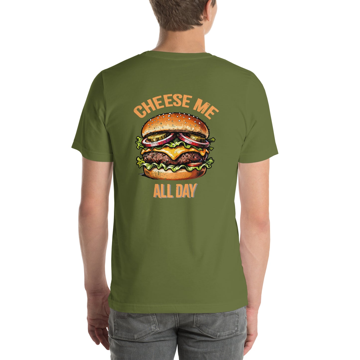 Cheese Me All Day Retro Distressed Graphic T-Shirt Olive