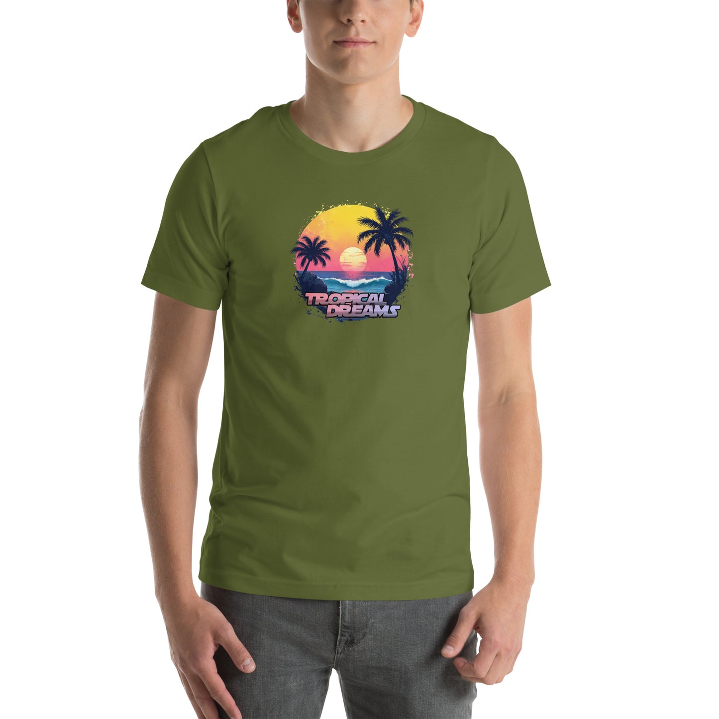 Tropical Dreams Retro Graphic T-Shirt Olive Adults