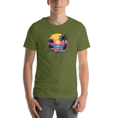 Tropical Dreams Retro Graphic T-Shirt Olive Adults
