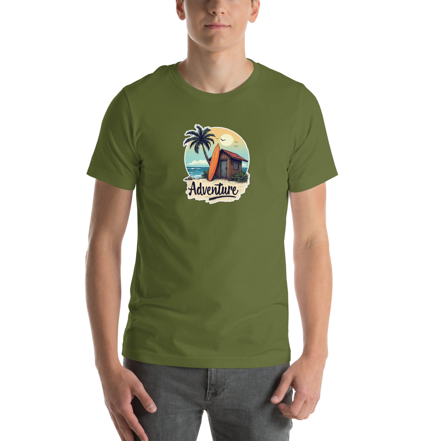 Coastal Vibes Retro Graphic T-Shirt Olive Adults