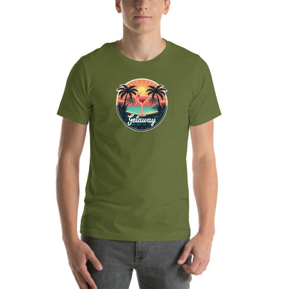 Sunset Sipping Retro Graphic T-Shirt Olive Adults