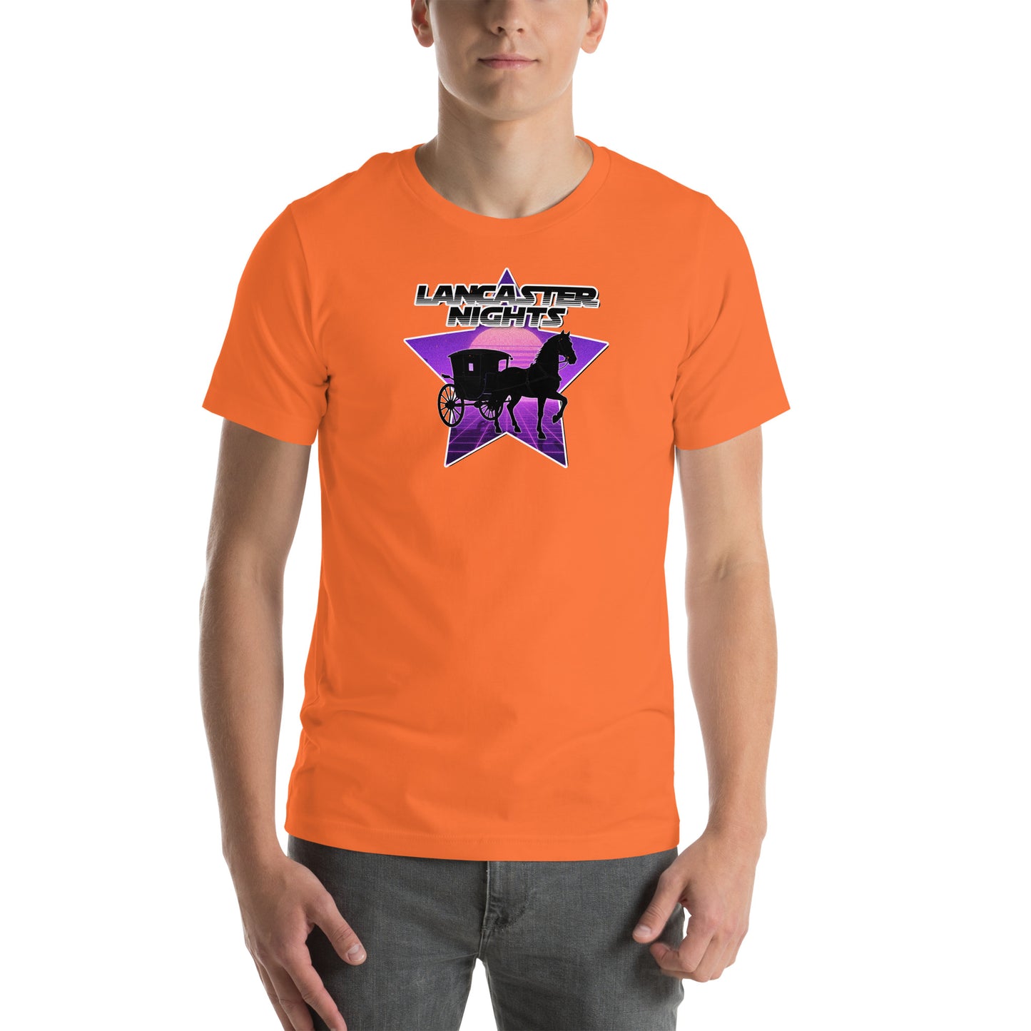 Retro Distressed Neon Lancaster Nights Graphic T-Shirt Orange