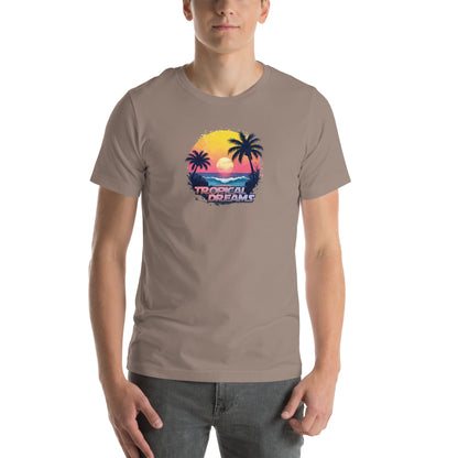 Tropical Dreams Retro Graphic T-Shirt Pebble Adults