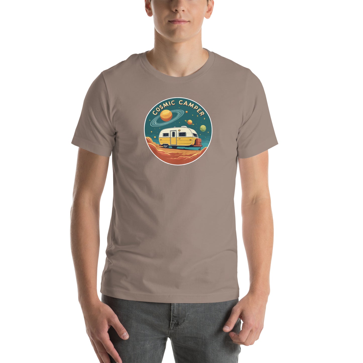 Cosmic Camper Retro Graphic T-Shirt Pebble Adults