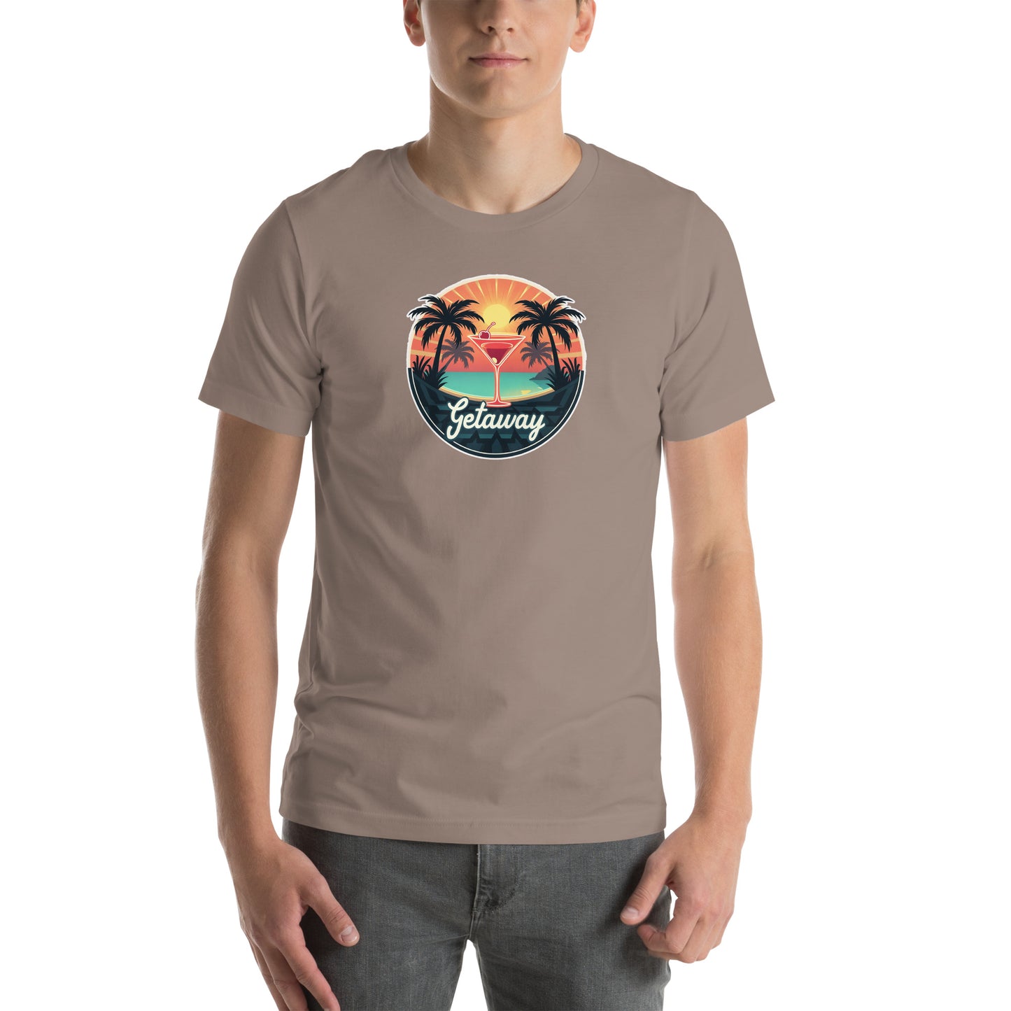 Sunset Sipping Retro Graphic T-Shirt Pebble Adults