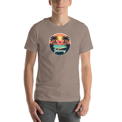 Sunset Sipping Retro Graphic T-Shirt Pebble Adults