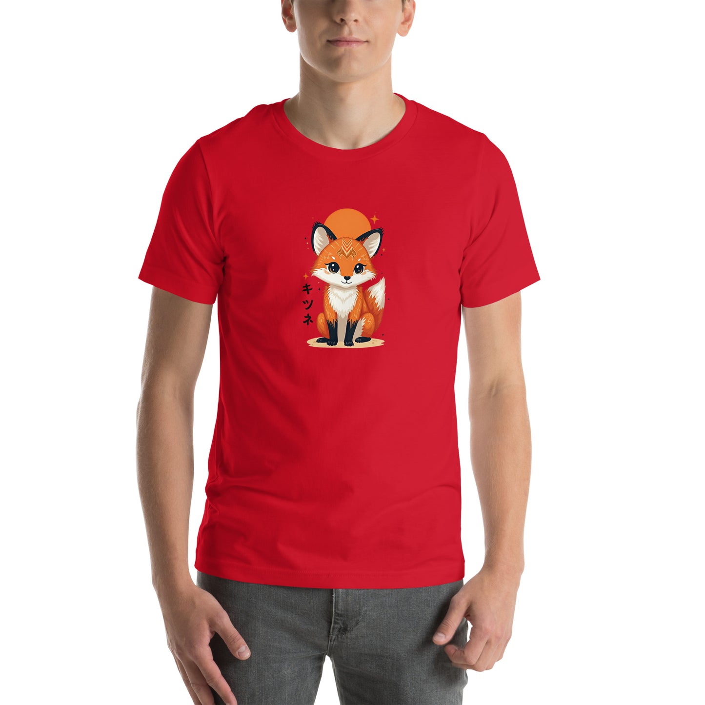 Kitsune Fox Otaku Graphic T-Shirt Red Adults