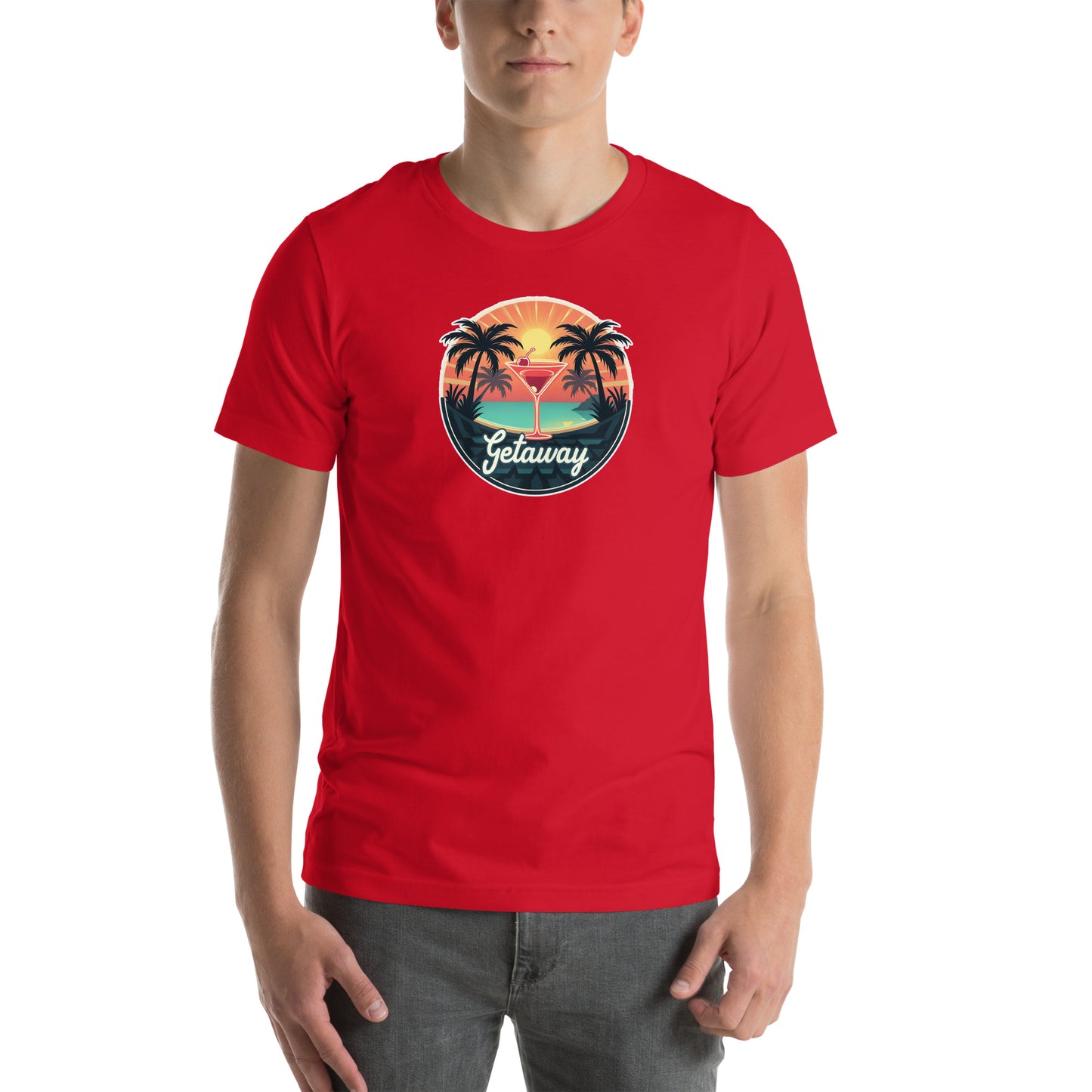 Sunset Sipping Retro Graphic T-Shirt Red Adults