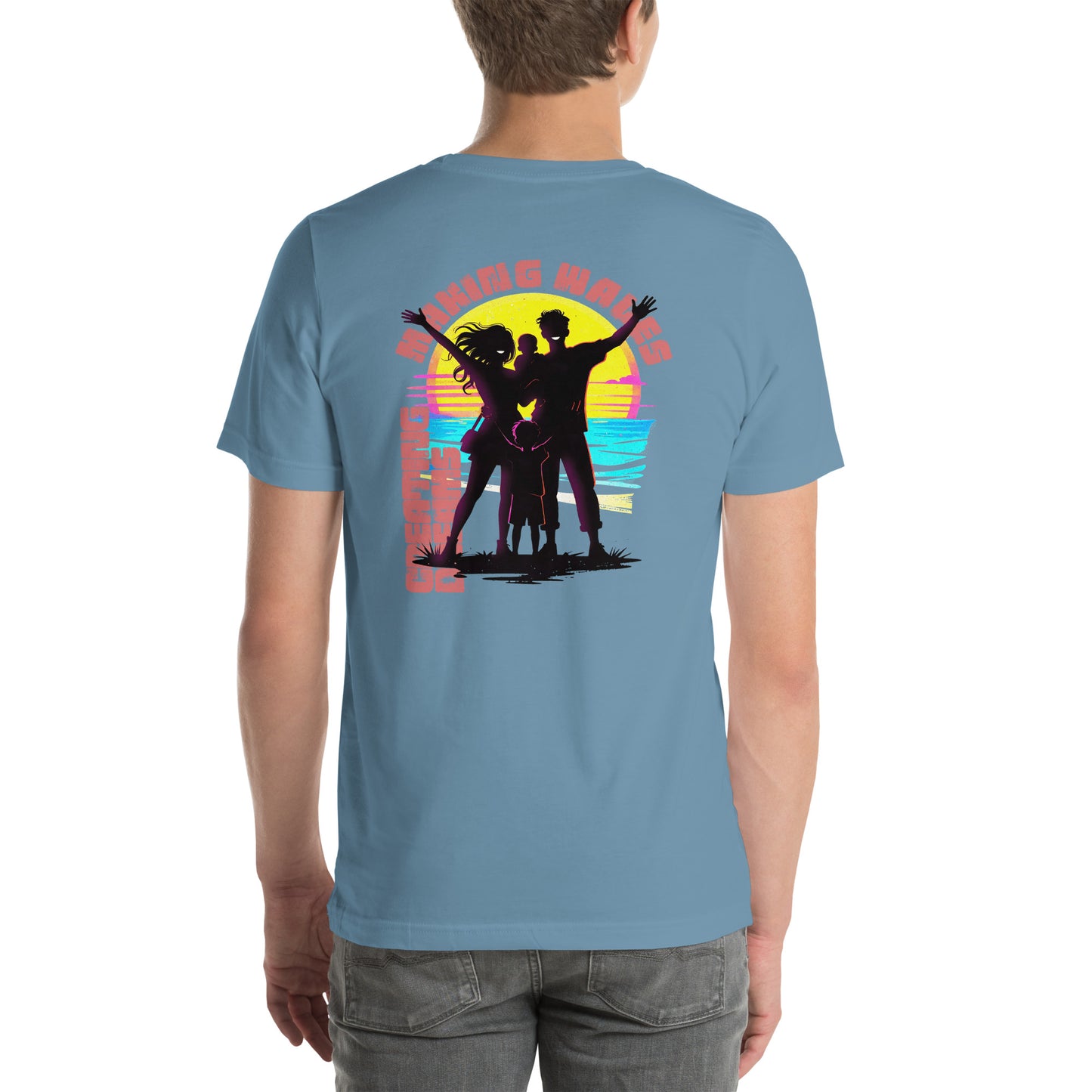 Making Waves Creating Dreams Family Vacation Graphic T-Shirt Steel Blue