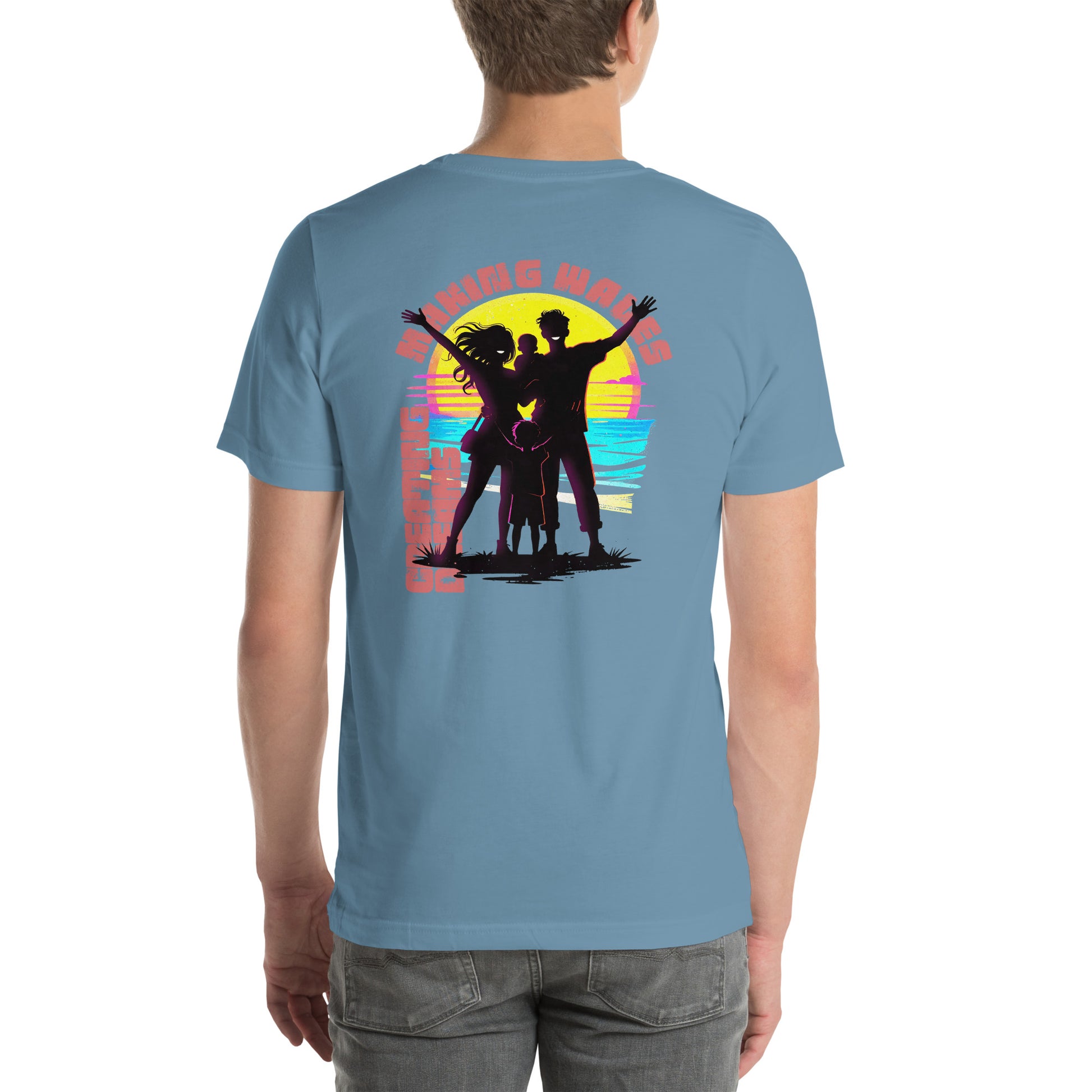 Making Waves Creating Dreams Family Vacation Graphic T-Shirt Steel Blue
