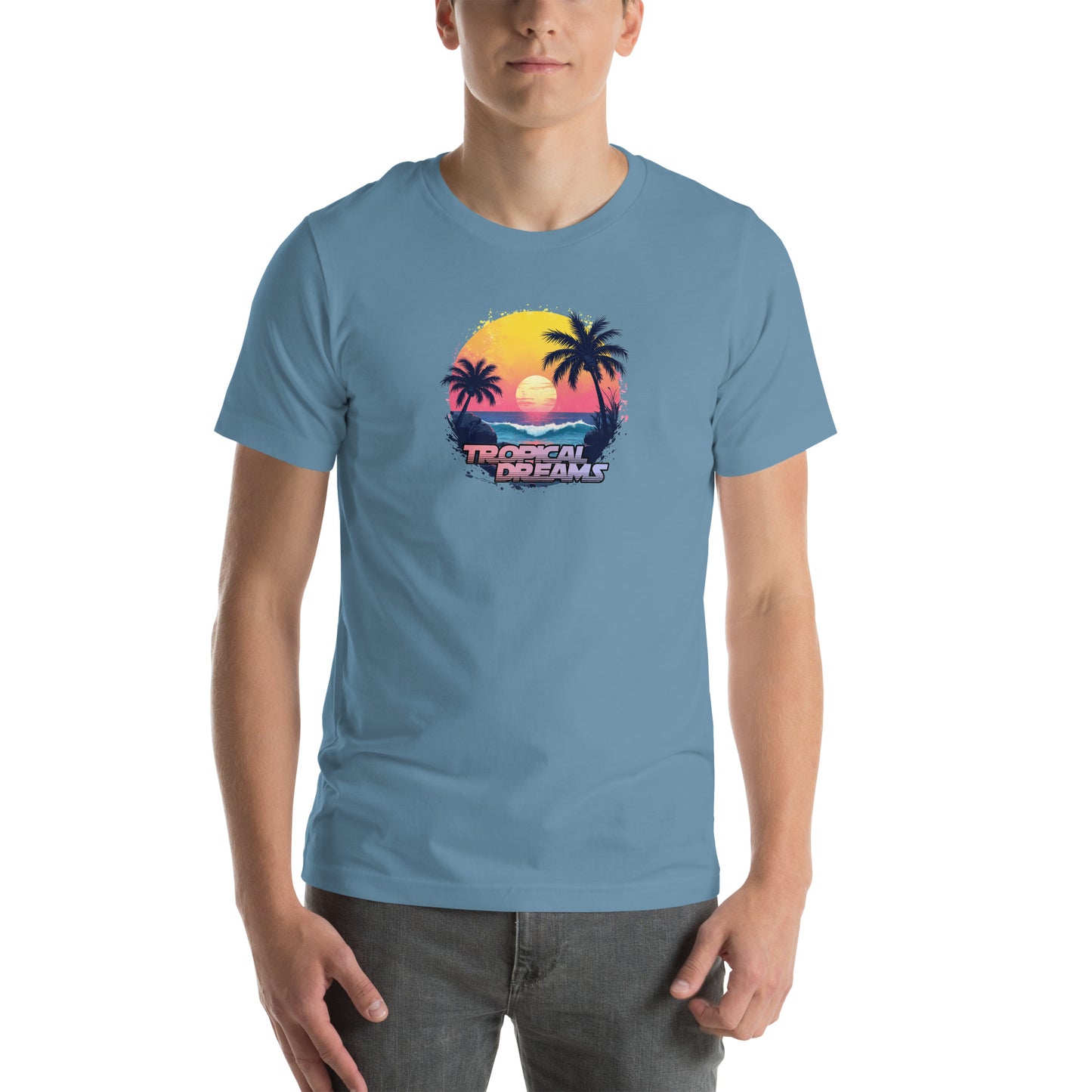Tropical Dreams Retro Graphic T-Shirt Steel Blue Adults