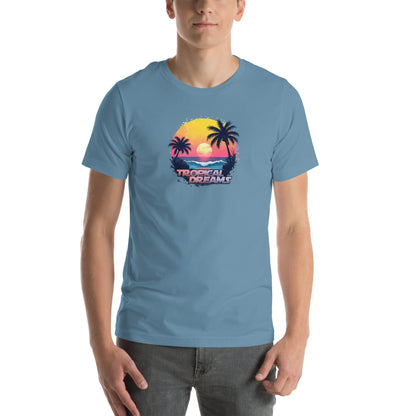 Tropical Dreams Retro Graphic T-Shirt Steel Blue Adults