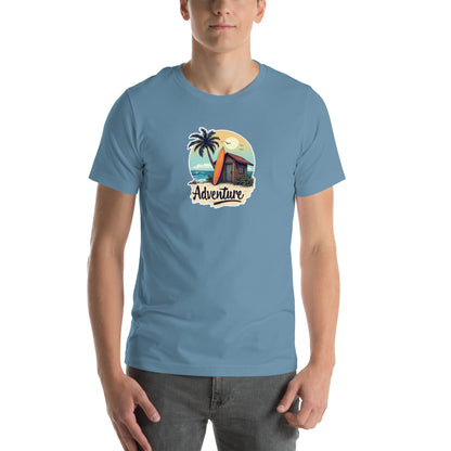 Coastal Vibes Retro Graphic T-Shirt Steel Blue Adults