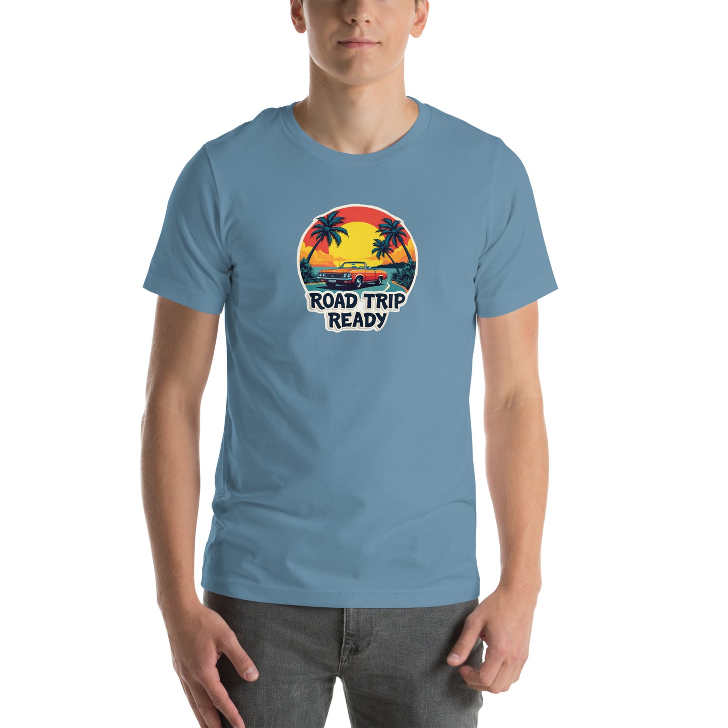Chrome Dreams Road Trip Retro Graphic T-Shirt Steel Blue Adults