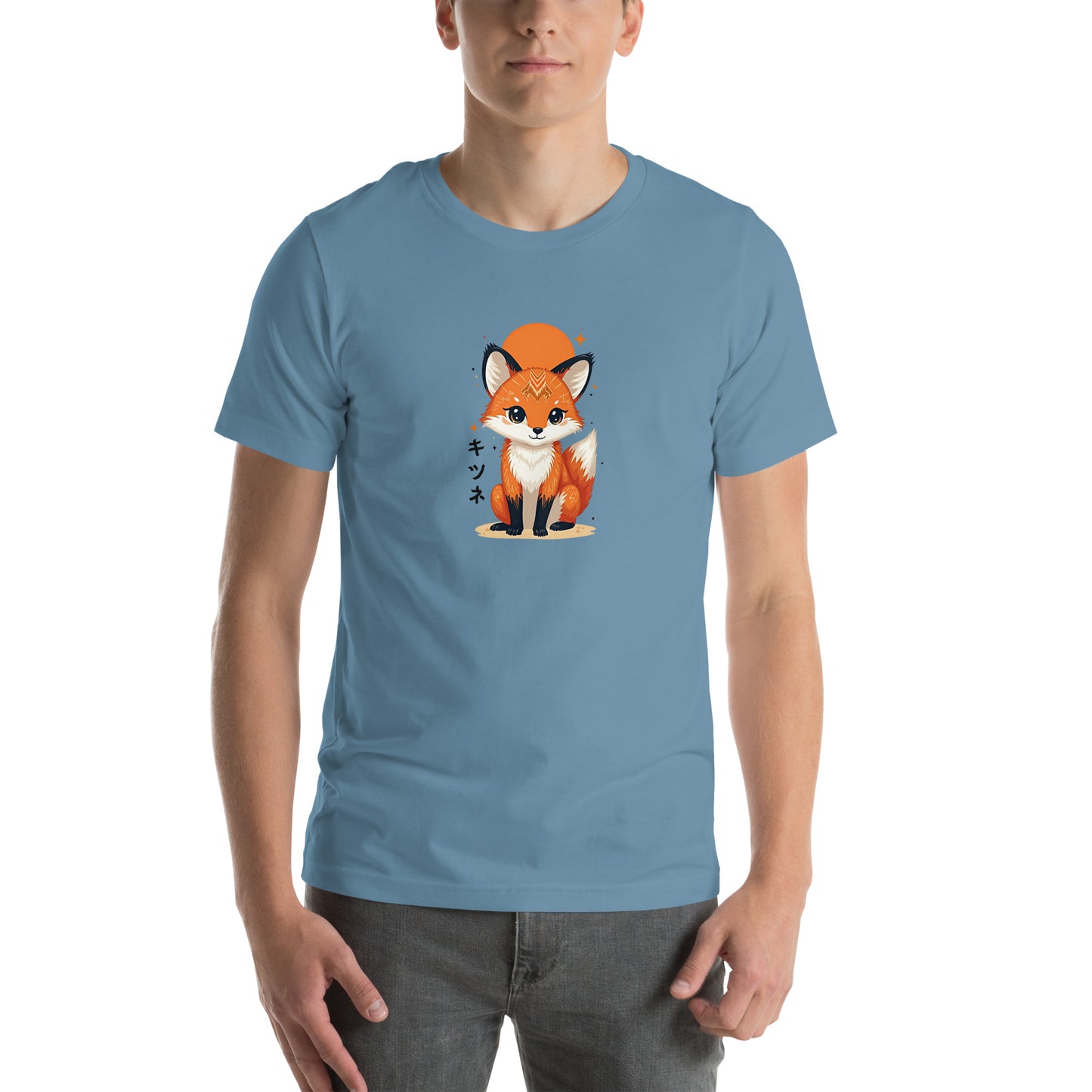 Kitsune Fox Otaku Graphic T-Shirt Steel Blue Adults