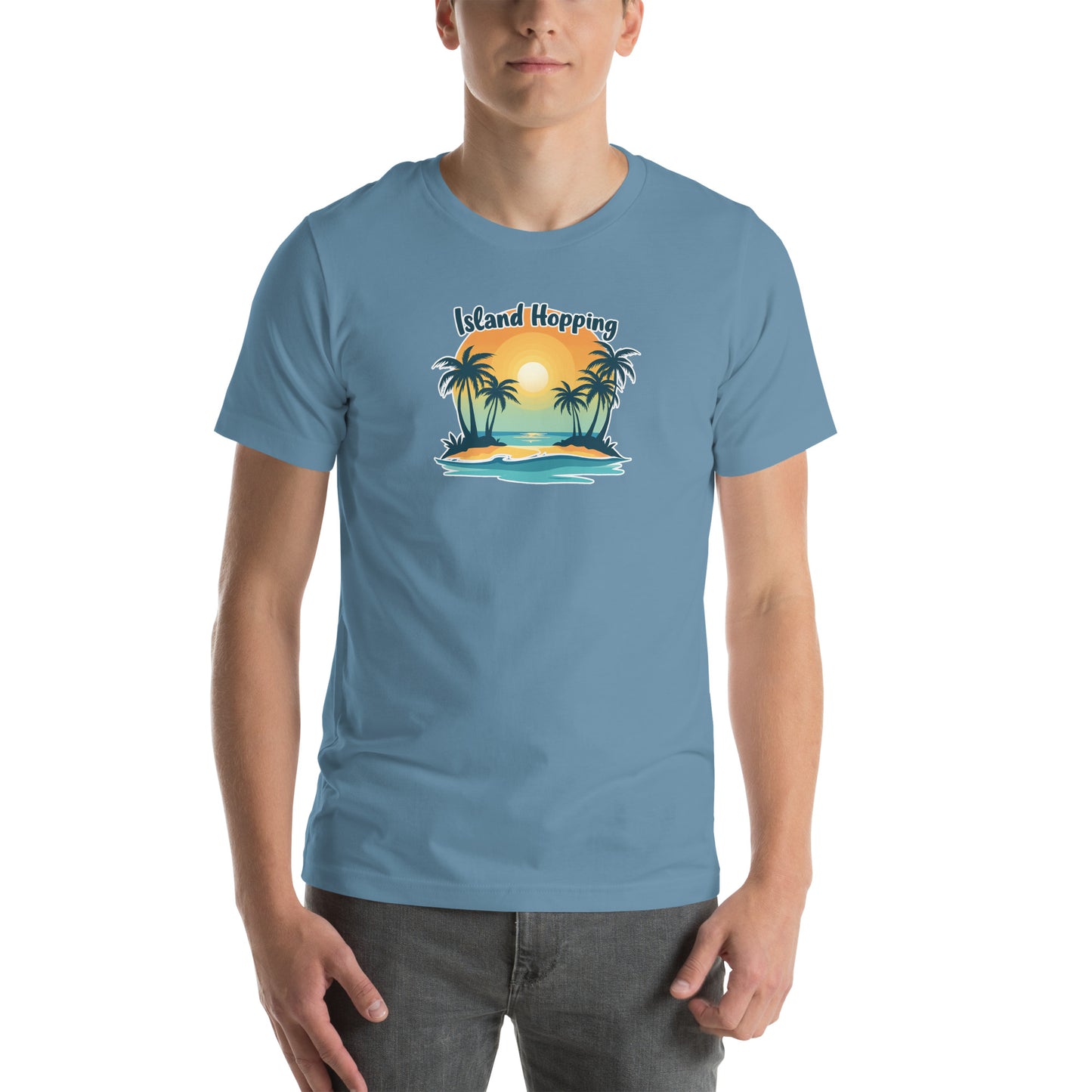 Island Vibes Retro Graphic T-Shirt Steel Blue Adults
