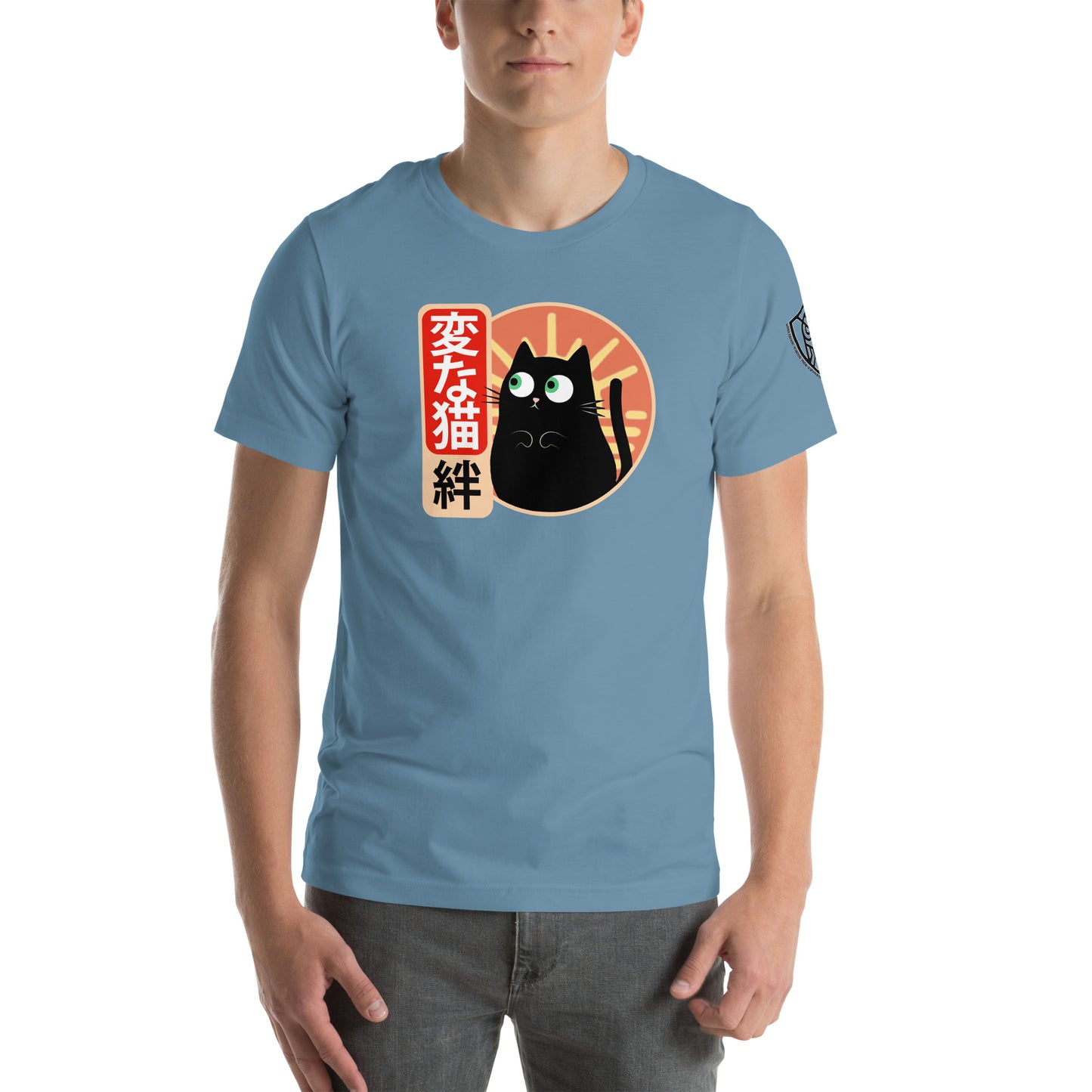 Strange Cat Bond Retro Japanese Graphic T-Shirt Steel Blue