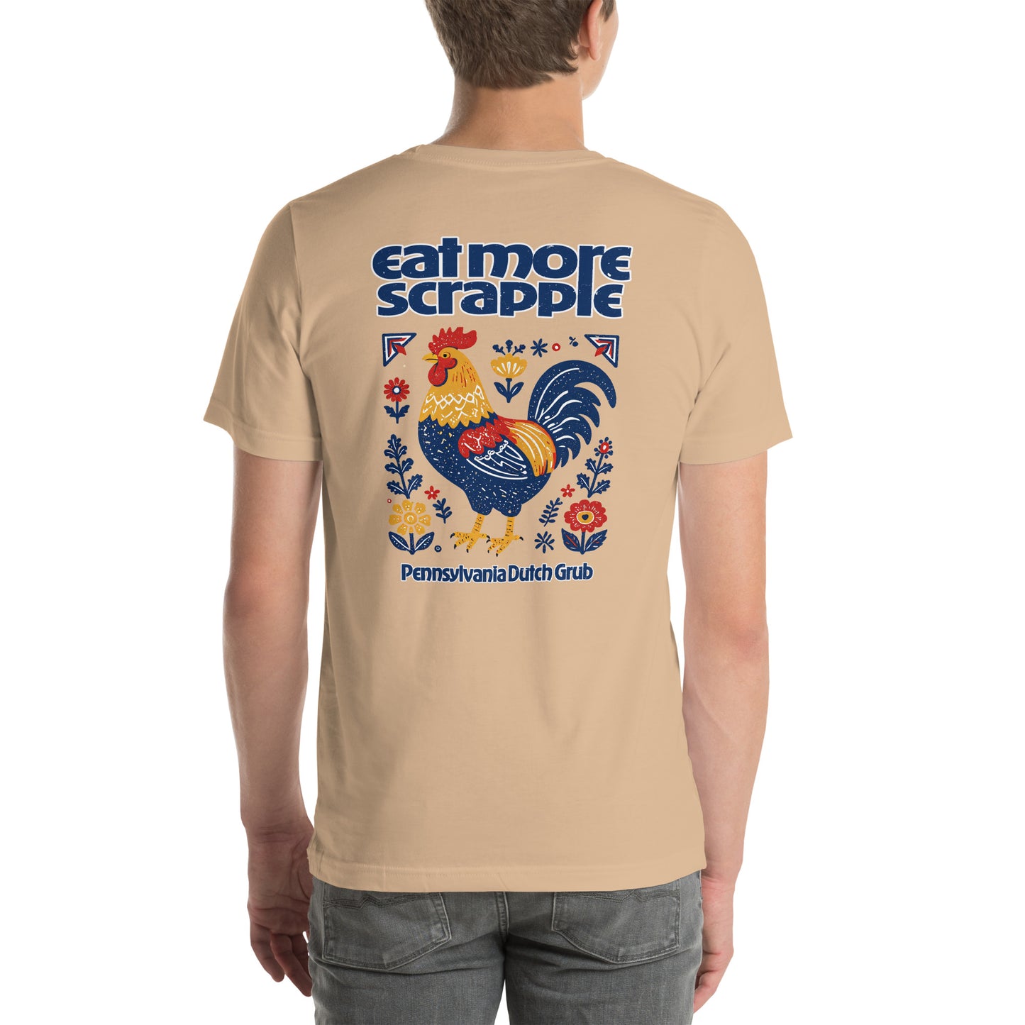 Eat More Scrapple Distressed Folk Art Graphic T-Shirt Tan