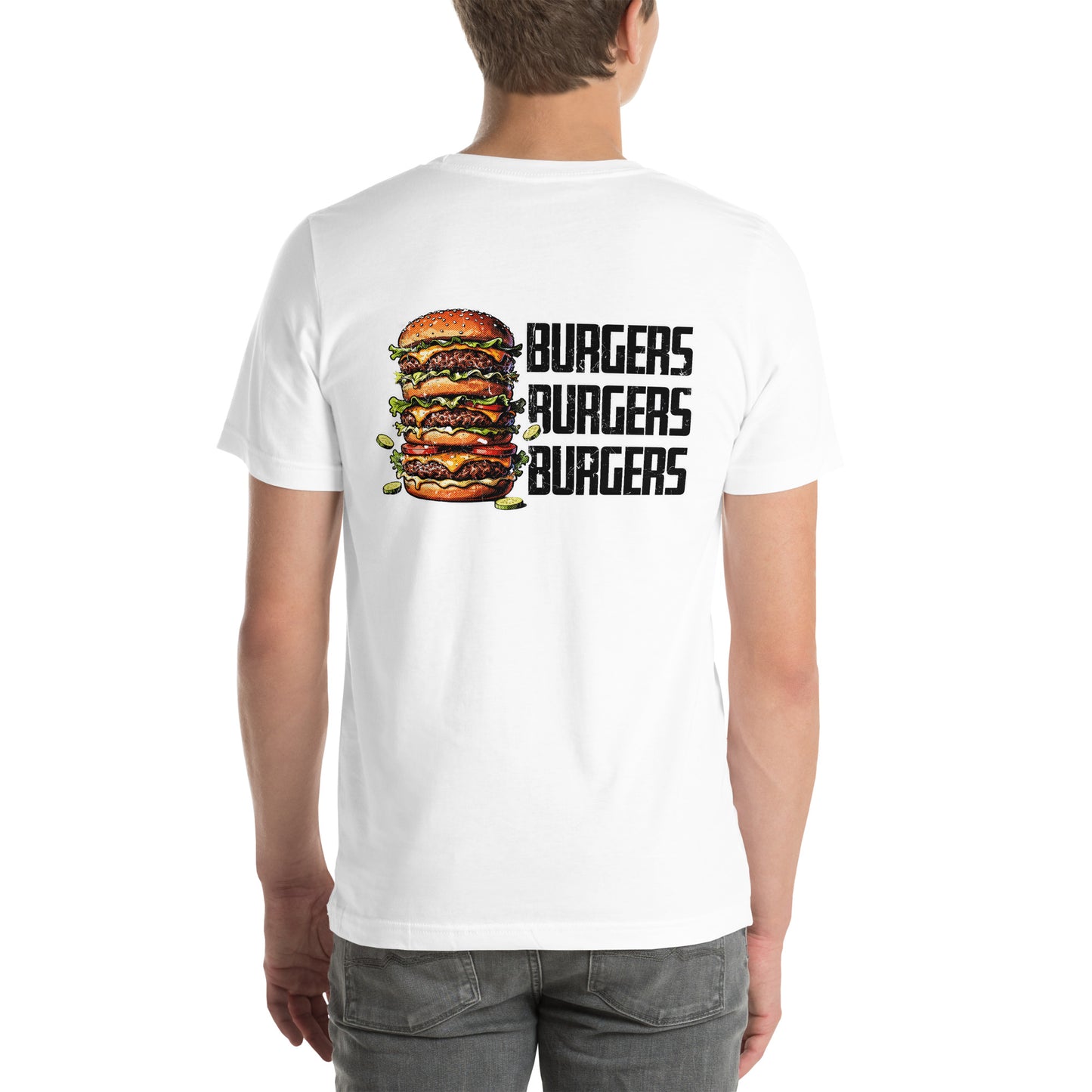 Retro Distressed Triple Stack Burgers Foodie Graphic T-Shirt White
