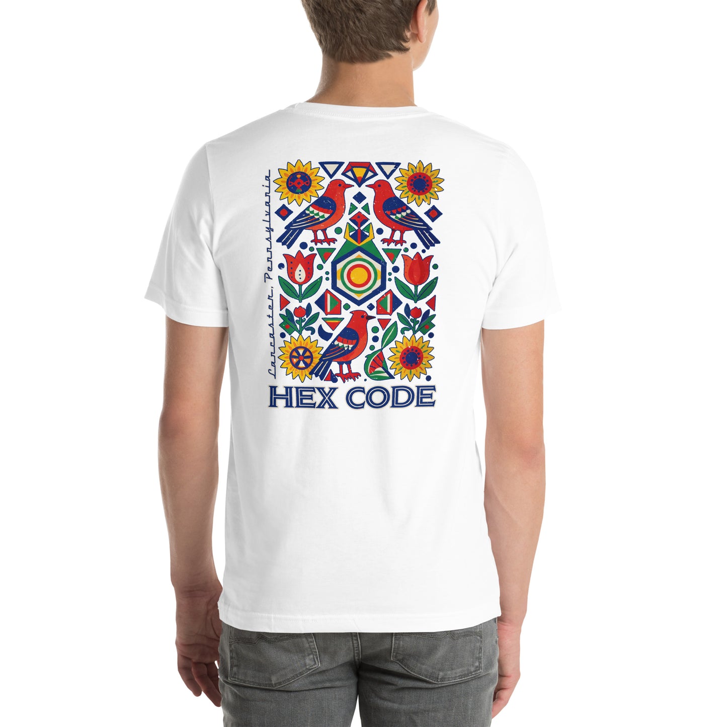 Hex Code Lancaster Folk Art Distressed Graphic T-Shirt White