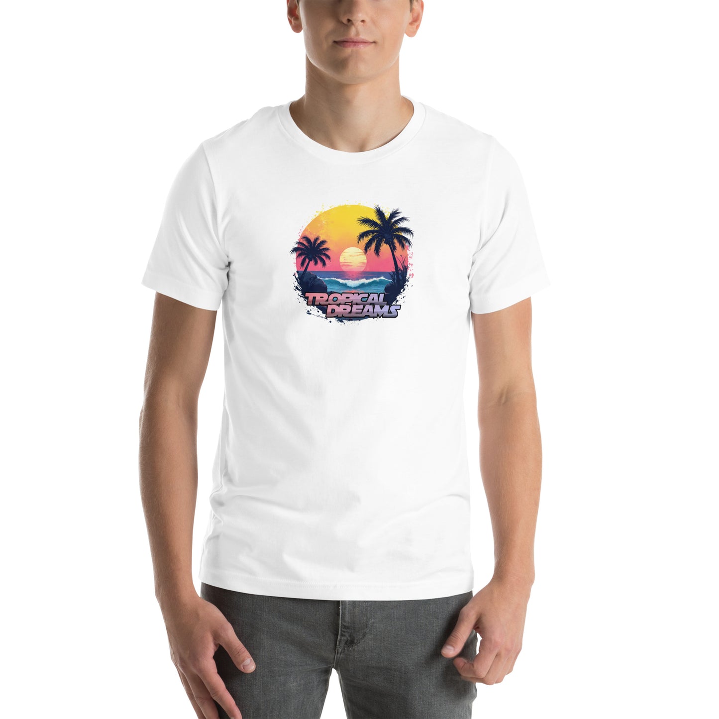 Tropical Dreams Retro Graphic T-Shirt White Adults