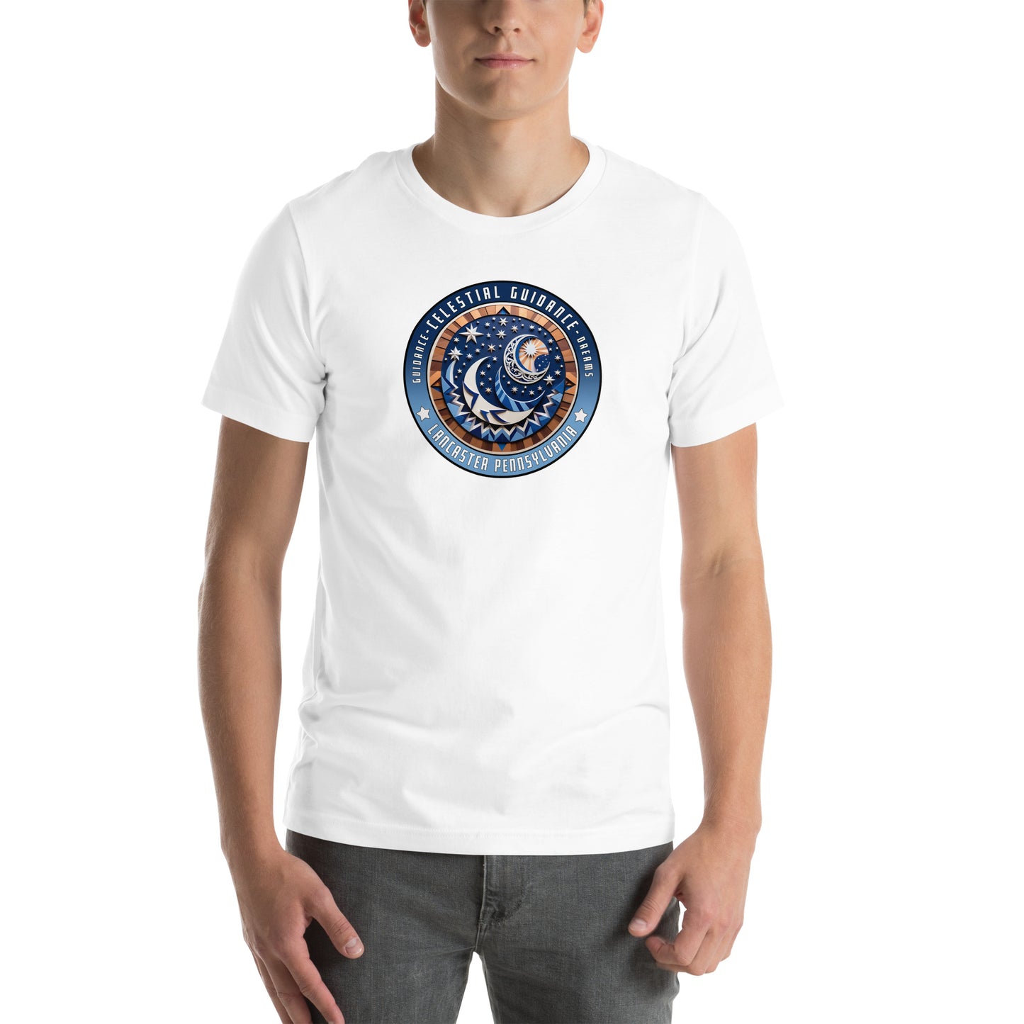 Celestial Guidance Hex Graphic T-Shirt White Adults