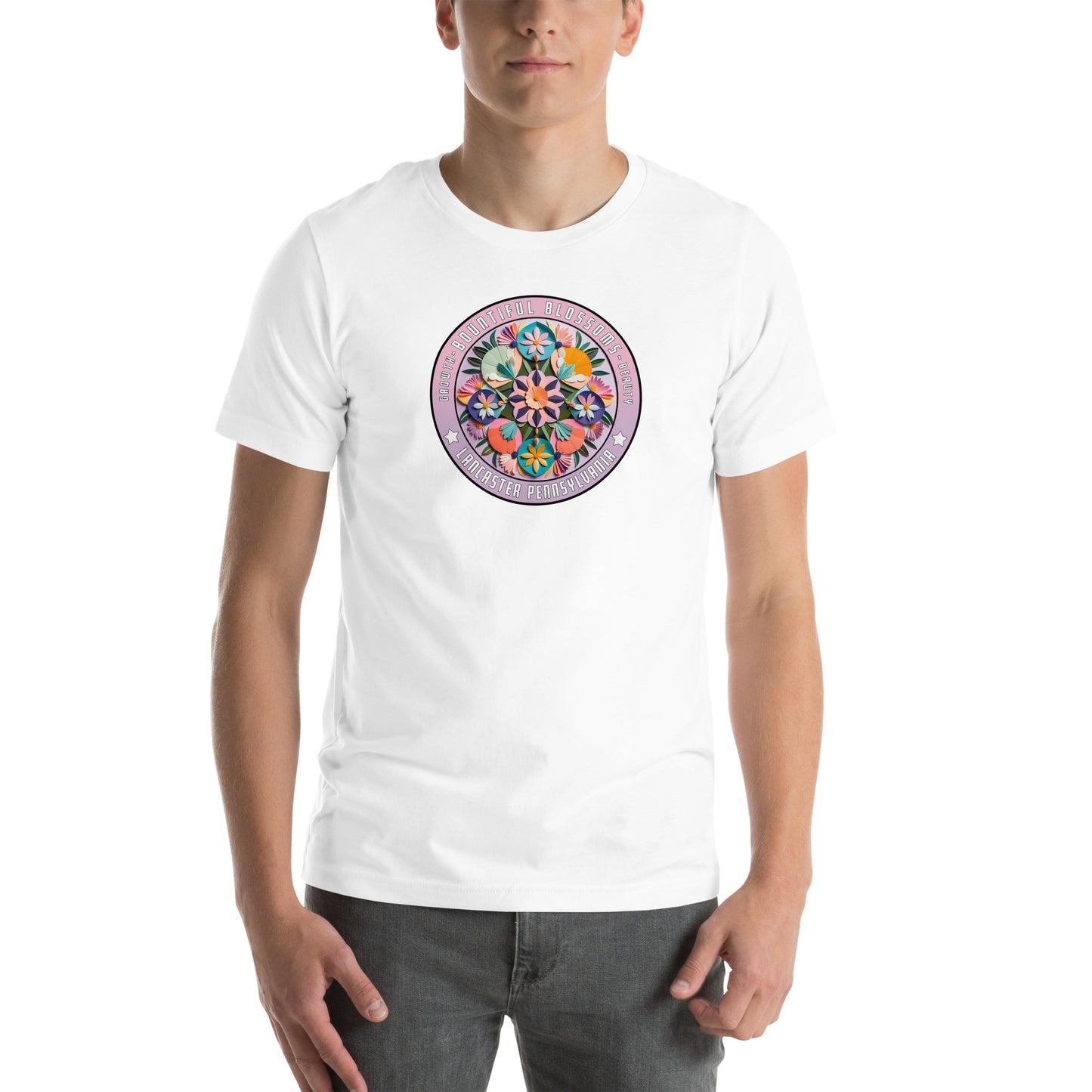 Bountiful Blossoms Hex Graphic T-Shirt White Adults
