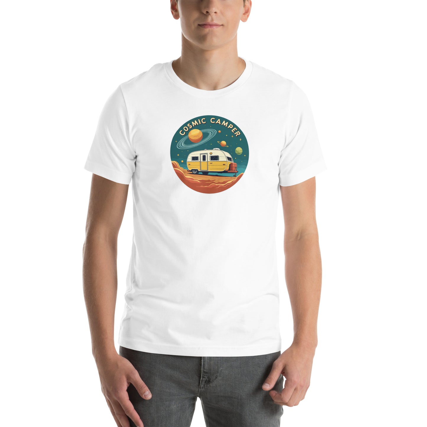 Cosmic Camper Retro Graphic T-Shirt White Adults