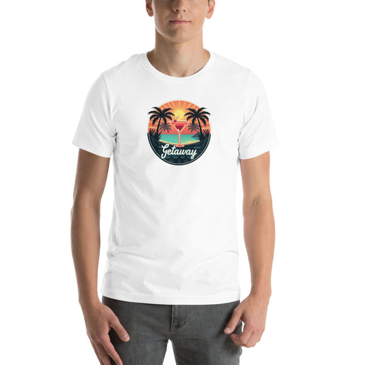 Sunset Sipping Retro Graphic T-Shirt White Adults