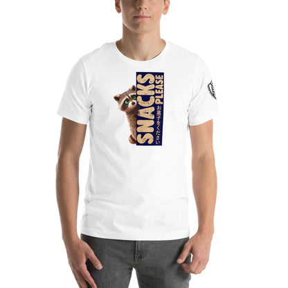 Snacks Please Raccoon Japanese Graphic T-Shirt White