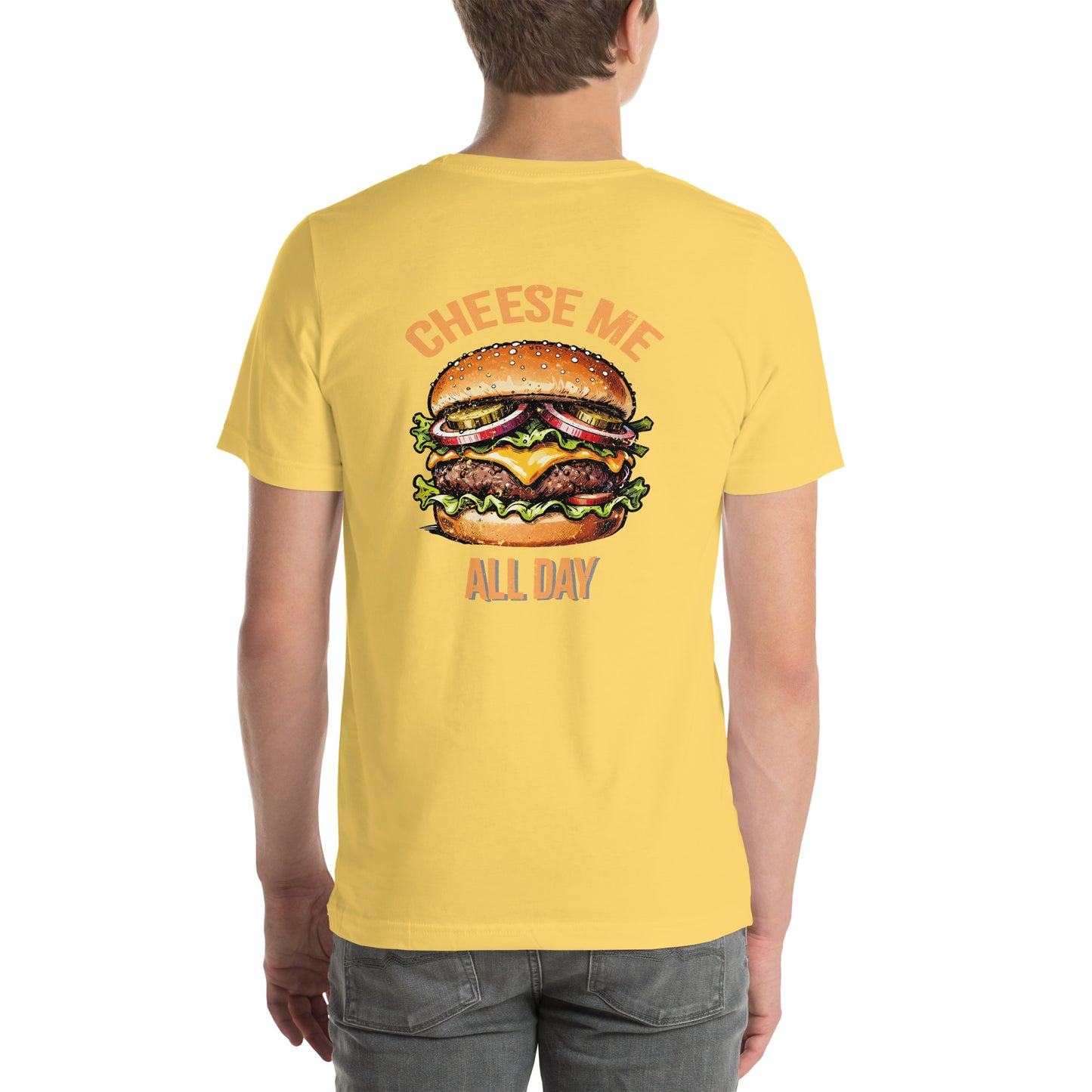 Cheese Me All Day Retro Distressed Graphic T-Shirt Yellow