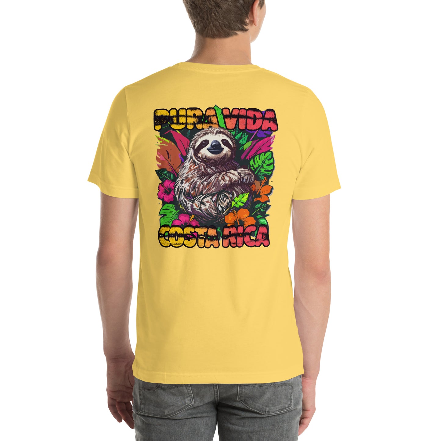 Pura Vida Costa Rica Sloth Graphic T-Shirt Yellow
